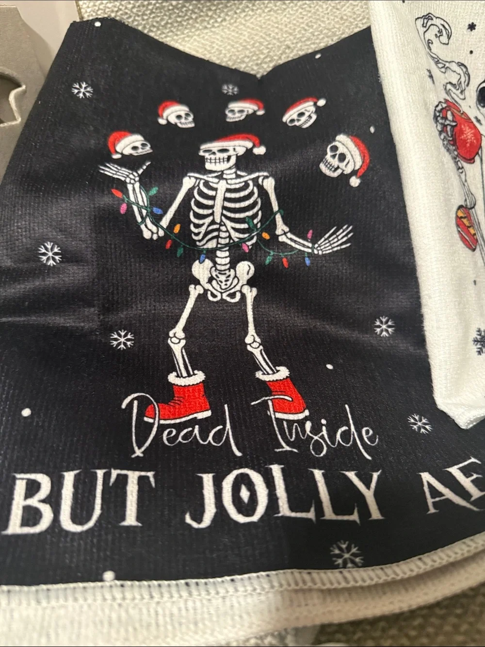 Skeleton Christmas Holiday Kitchen Towels - Black & White Set of 3